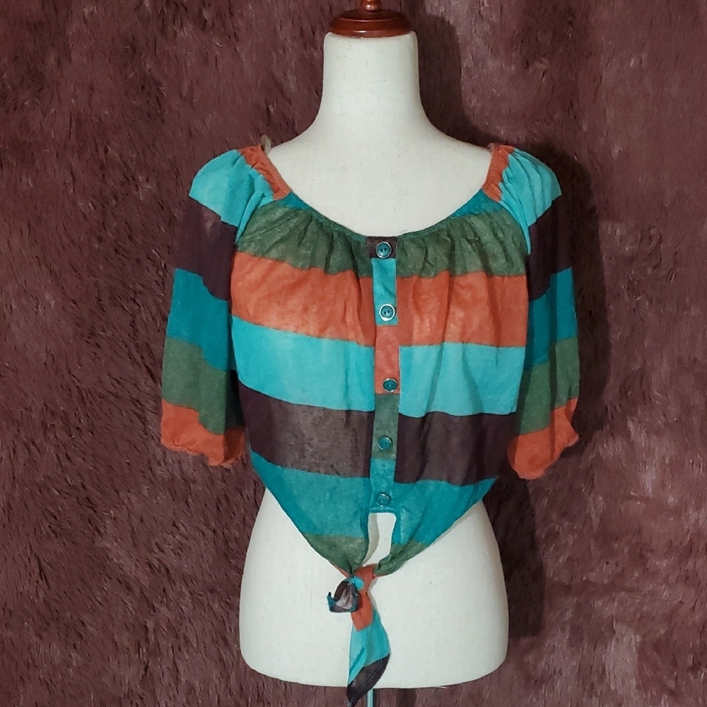 Love J Striped Multicolor Button-Up Tie Knot NWT